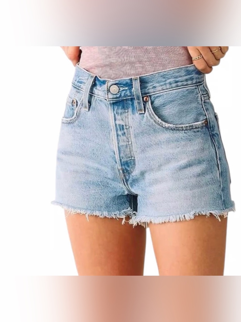 Levi's 501 Original high rise, fray hem, button fly, NWT denim shorts, size 28